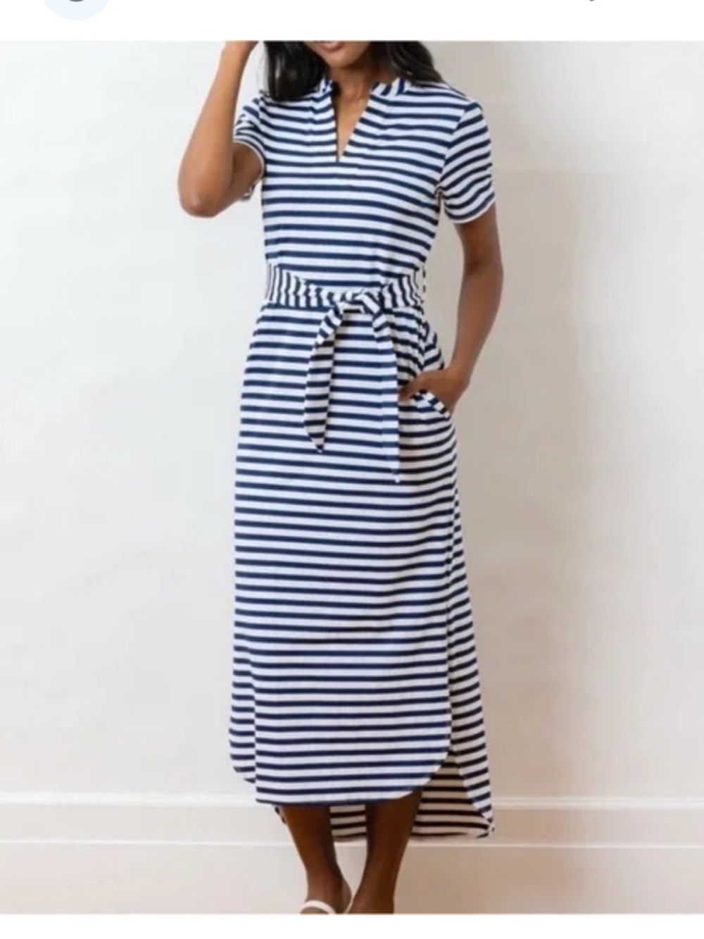 Dudley Stephens Navy & White Striped High-Low Midi Dress